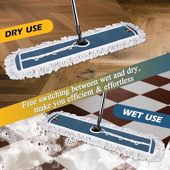 42 Commercial MopMASTERTOP Heavy Duty Dust Floor Mop with 52 Long HandleLarge Industrial Wet Dry MopsSweeper Broom for Hardwood Tile LaminateGarageSchoolMall - 1 Cotton &amp 1 Microfiber Pa