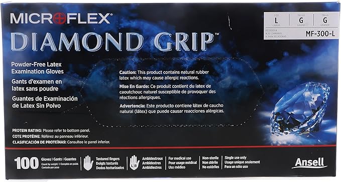 Ansell MICROFLEX Diamond Grip MF-300 Exam Standard Gloves - Size L Natural (Bundle of 200)
