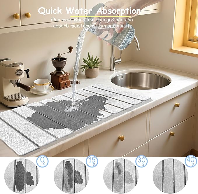 Stone Dish Drying Mat For Kitchen &amp Bathroom - Diatomaceous Earth Quick Dry Collapsible Non - Slip Pvc Rounded Corners 15.7 X 11.8 IN Absorbent Natural Material For Dishes Cups &amp More