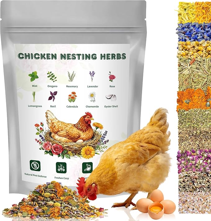 Chicken Nesting Herbs 32 oz – 11 Natural Dried Herb Blend with Marigold for Chicken Coop &amp Roost Refresh Nesting Box &amp Dust Bath Supports Natural Nesting Behavior
