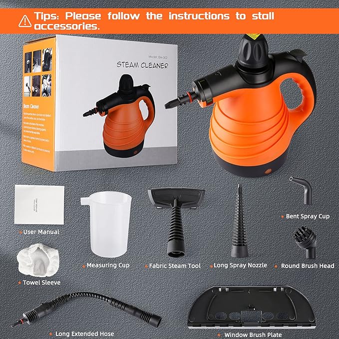 Handheld Steam Cleaner Steamer for Cleaning 350ml Large Capacity Multi-Purpose Steam Cleaners for Home Use with 9-Piece Accessories Powerful Steam Cleaner Machine for Home Auto Patio More
