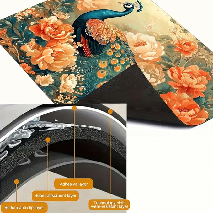 Stove Top Cover for Electric Stove 28x20 Inch Diatomite Dish Drying Mat Glass Top Burner Protector Kitchen Counter Mat Peacock Kitchen Decor Stove Pad Stove Top Mat