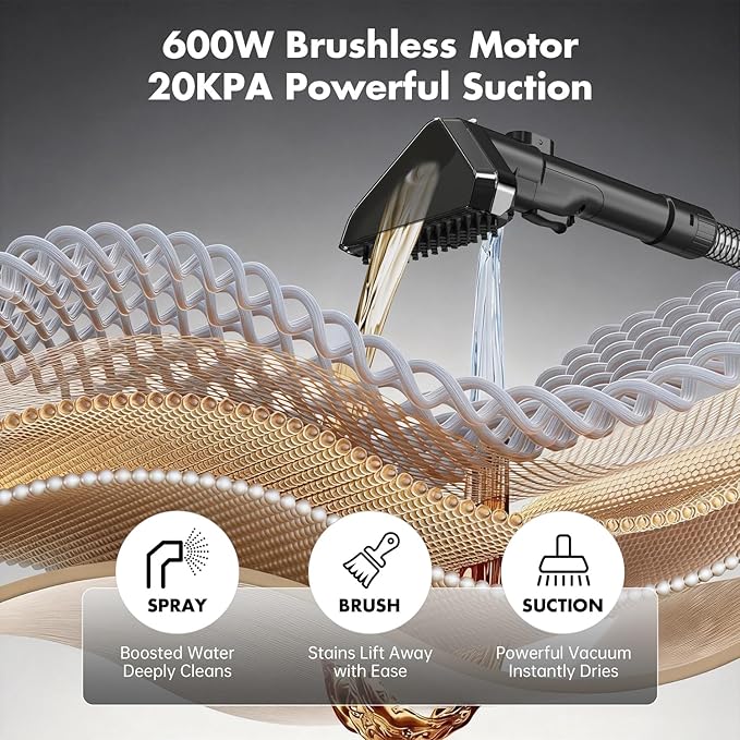 Portable Carpet &amp Upholstery Spot Cleaner Machine 20Kpa Power Suction Carpet Shampooer Deep Cleaning for Pet StainsCouchStairCarFurniture with Dual Brush Heads &amp Cleaning Solution &amp Se