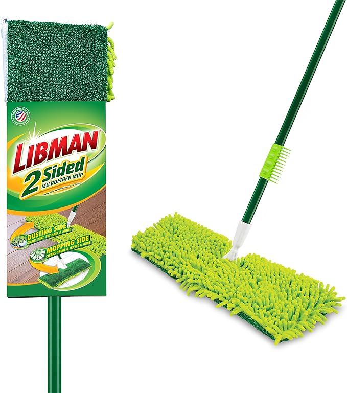 Libman 18 2-Sided Microfiber Dust Mop Double Sided Dry Wet Mops for Floor Cleaning Hardwood Laminate Tile Cleaner 360 Degree Swivel Head 49” Long Handle