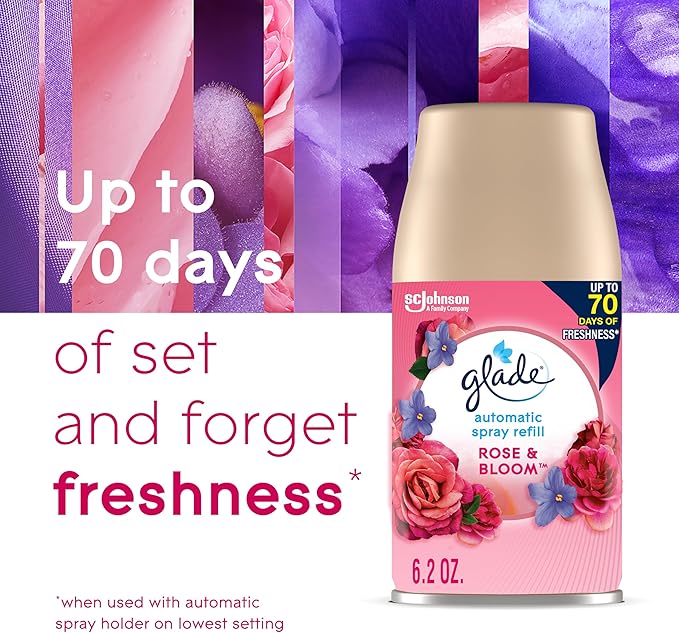 Glade Automatic Spray Refill Air Freshener for Home and Bathroom Rose &amp Bloom 6.2 Oz 3 Count