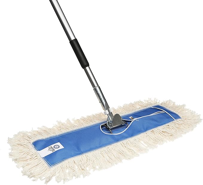 Nine Forty 18 Premium Cotton Dust Mop Kit - Heavy Duty Mop Head with Handle for Industrial Commercial and Residential Cleaning - Dry Floor Duster for Hardwood Surfaces - White