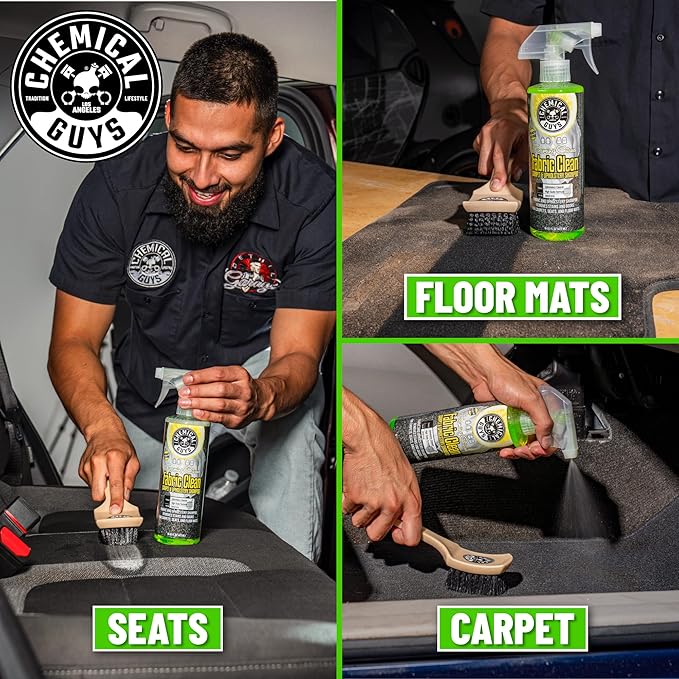 Chemical Guys Sprayable Citrus Fabric Clean Carpet &amp Upholstery Cleaner (Car Carpets Seats &amp Floor Mats) 16 fl oz Citrus Scent + Induro 7 Heavy Duty Nifty Interior Brush - HOL463