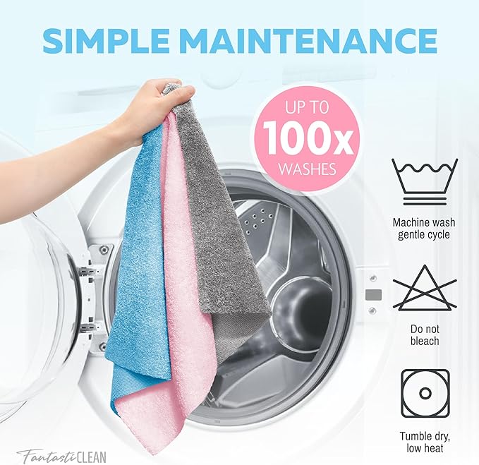 Fantasticlean XL Tear-Away Microfiber Cleaning Cloth Roll 16'' by 16''- 36 Sheets Thick &amp Large Detailing Towels Ultra Absorbent Lint-Free Reusable Wipes for All-Around Cleaning (Glossy Blue)