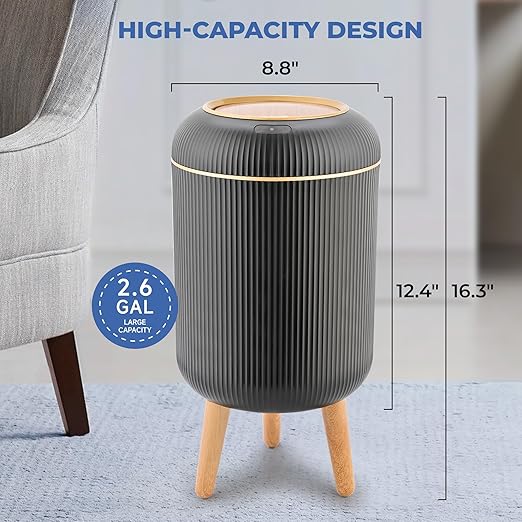 Pukomc Smart Sensor Wastebasket Convenient and Hygienic Easy to Use Technology Sensor Waterproof Wastebasket Plastic Trash can for Kitchen Bathroom Bedroom Living Room Office and Outdoor Black