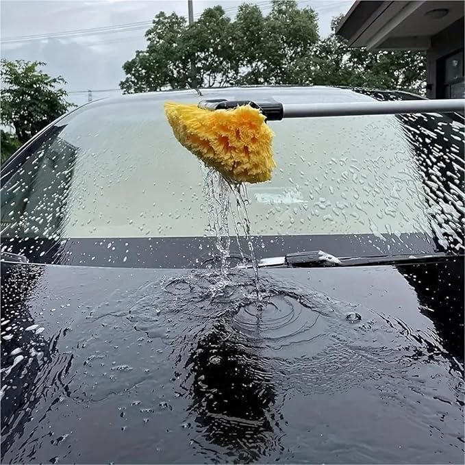 Solar Panel Cleaning Brush Adjustable Car Wash Brush On/off Flow Control Sponge Head Material With Long HandleWater Fed Pole(Yellow)
