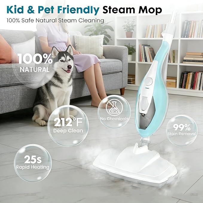Simple Deluxe 10-in-1 Steam Mop 1550W Detachable Handheld Steam Cleaner with 16FT Cord &amp 2 Pads Multi-Surface Floor Steamer for Hardwood Tile Carpet Windows Green
