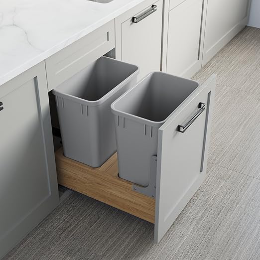 Dowell 2 Pack Wastebasket Trash Can Container Plastic Garbage Bin Stackable for Kitchen Office Home &amp Commercial Use Fits Under Sink/Desk - Grey (2 35 QT)