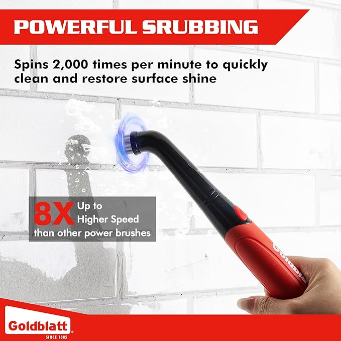 Goldblatt Cordless Electric Spin Scrubber 18-Piece Kit Power Scrubber with Battery Indicator Light Waterproof Electric Cleaning Brush for Grout Tile Bathroom Kitchen Cleaning