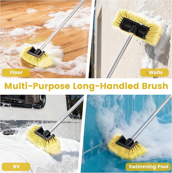 Car Wash Brush with Long Handle 60'' Soft Bristle Cleaning Brush Car Cleaning Brushes Carwash Brushes for SUV RV Boat Truck House Siding Sweep Snow Yellow