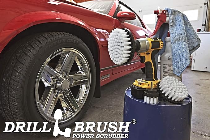 Car Accessories - Drill Brush Attachment for Washing Wheels Mats Detailing - Carpet and Upholstery Cleaner - Boat and Kayak Hull Accessories - Glass and Fiberglass Cleaner