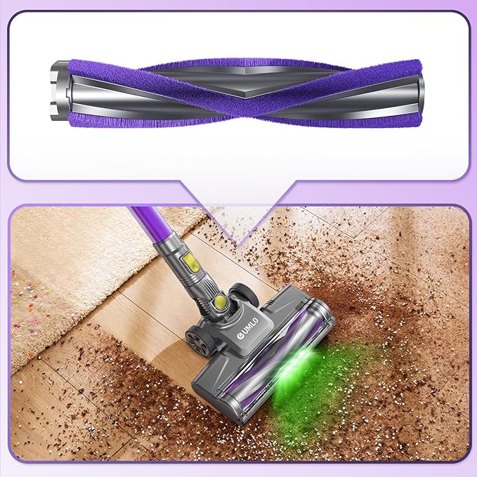 N15 Motorized Brush Flexible Floor Brush Head with Green LED Headlights Suit N15 Cordless Vacuum Cleaner(Purple)