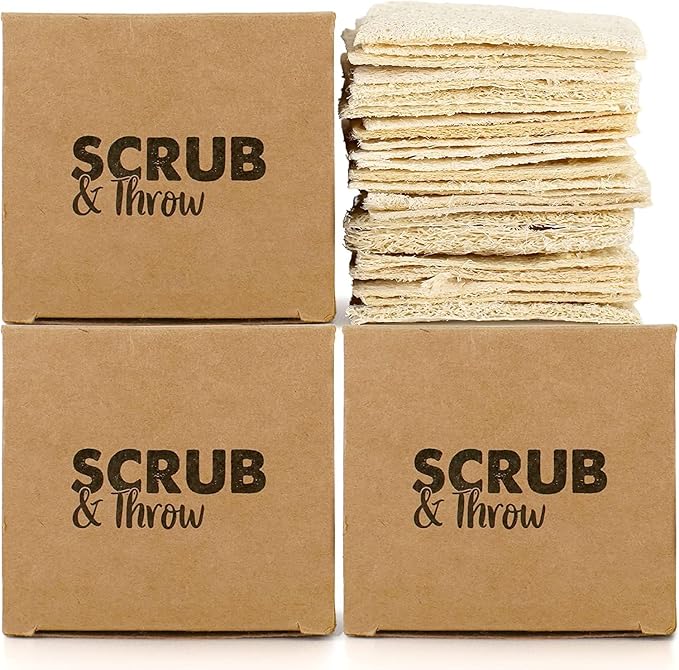 Scrub &amp Throw Natural Loofah Sponges Multipurpose Dish Sponges Non-Scratch Kitchen Sponges (Pack of 90) for Cleaning Kitchen Bathroom and Household