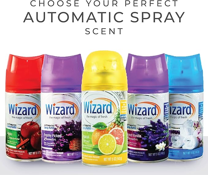 Wizard Automatic Spray Refill and Holder Kit Air Freshener for Home and Bathroom Freshley Folded Linen 5 Oz3 Count