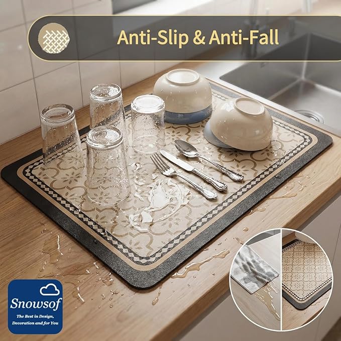 Dish Drying Mat - Absorbent Countertop Mat for Coffee Maker Expresso Machine Kitchen Use (C16''×24'')