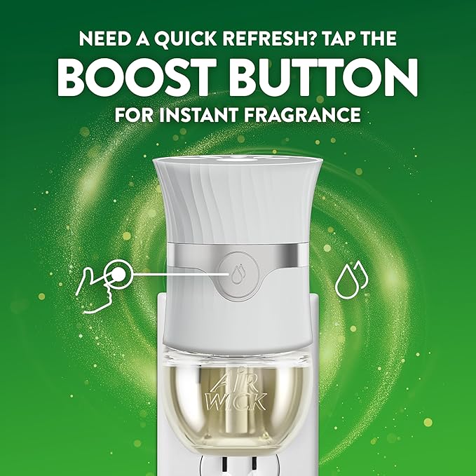 Air Wick Plug in Scented Oil Starter Kit 2 Warmers + 6 Refills Fresh Linen Same Familiar Smell of Fresh Laundry Eco Friendly Essential Oils Air Freshener