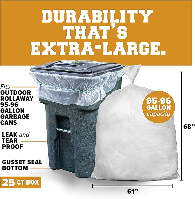 Plasticplace 95-96 Gallon Garbage Can Liners 25 Count (Pack of 1)