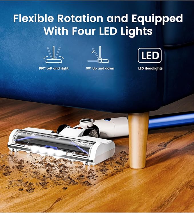 Vacuum Cleaner450W Powerful Suction 50-Min Long Runtime Anti-Tangle Brush Smart LED Display Lightweight Cordless Stick Vacuum Cleaner for Pet Hair Hard Floors Carpet &amp Home