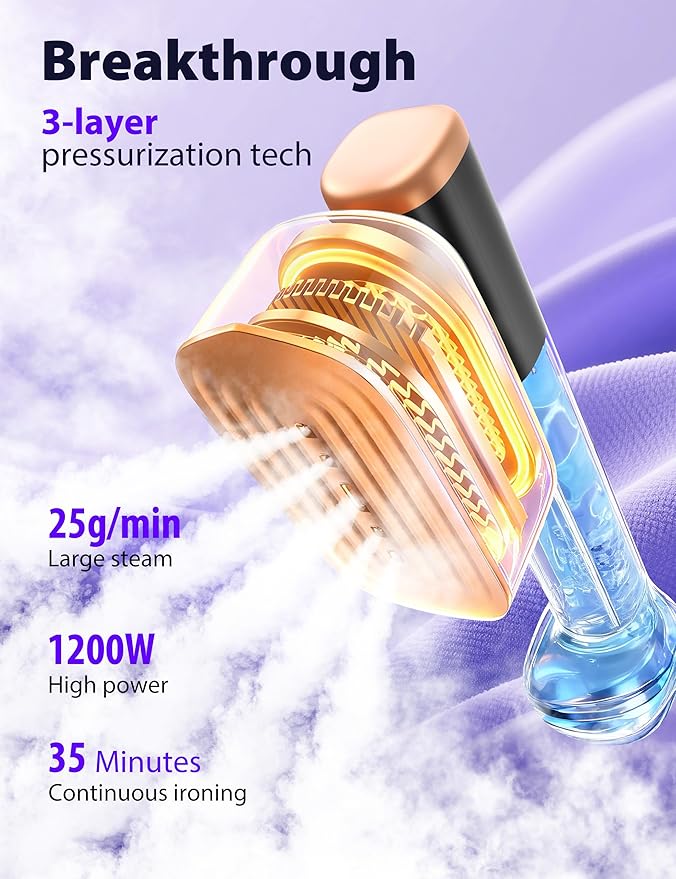 Steamer for Clothes Portable Handheld Garment Steamer15s Fast Heat-up180ml TankSteamer Ironing Gloves35 Minutes of Continuous Ironing for Travel and Home(Black Gold)
