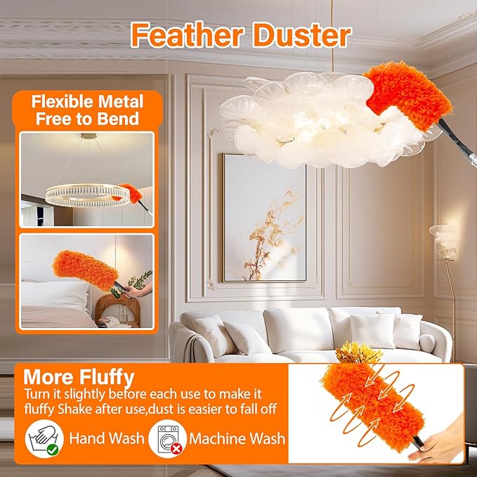 30FT High Reach Duster Cleaning Kit with 5-24 FT Extension PoleHigh Ceiling Dusting and Window Cleaning Kit with Microfiber Feather DusterCobweb DusterCeiling Fan DusterWindow Squeegee Cleaner
