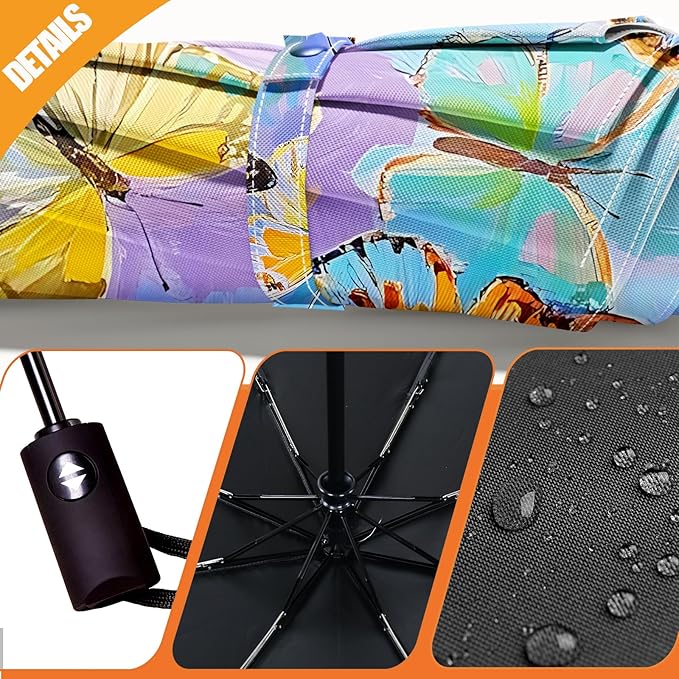 Small Compact Travel Automatic Folding Umbrella for Women Portable Lightweight Rain Wind UV Sun Shade