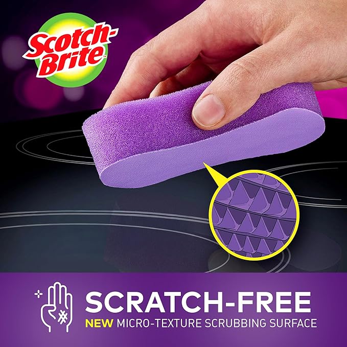 Scotch-Brite Glass Cooktop Pads Scratch-Free &amp Non-Abrasive Scrubbers for Glass or Ceramic Stovetops Cleans Burnt-On Messes with Just Water Reusable Dishwasher-Safe Design (6 Pads)
