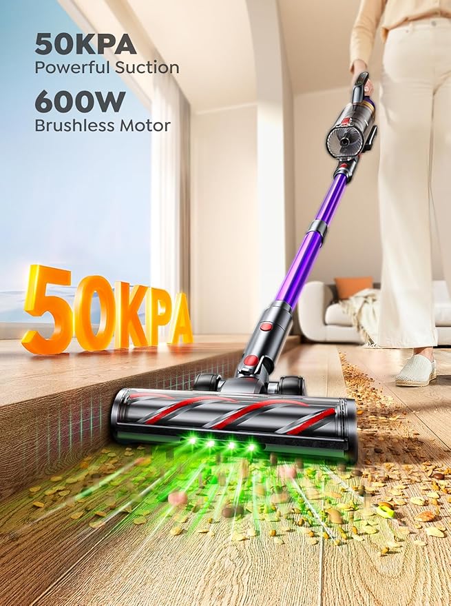 Cordless Vacuum Cleaner 650W 55KPA 70 Mins Vacuum Cleaners for Home Cordless Stick Vacuum with Powerful Suction Wall Mount Charging Dock Rechargeable Vacuum for Pet Hair/Carpet/Hardwood Floors