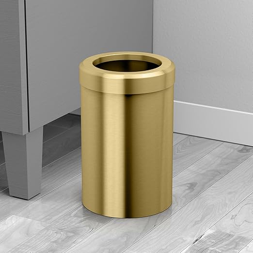 Gatco Small Bathroom Trash Can with Lid Round 3 Gallon Stainless Steel Wastebasket Under Sink Brushed Brass for Bathroom Bedroom Office (1910B)