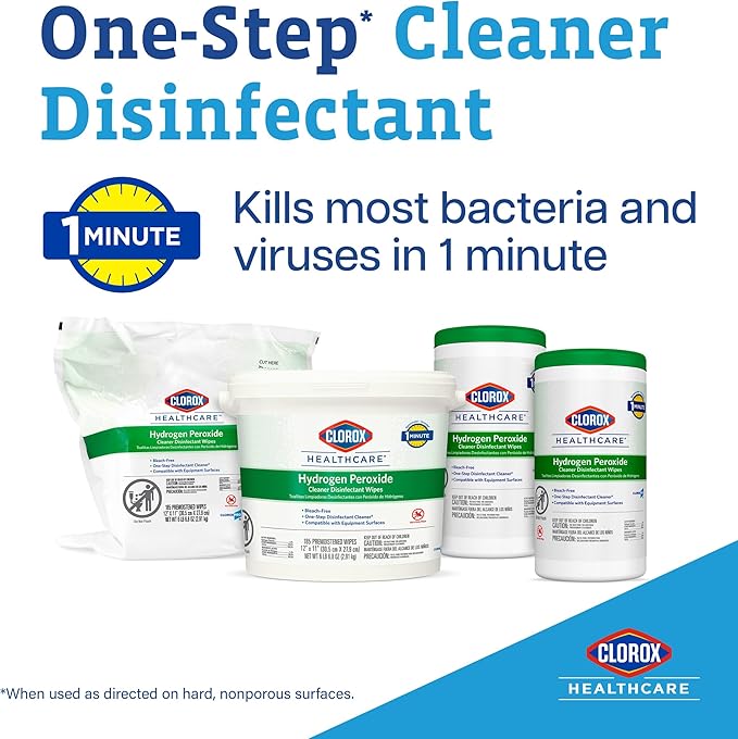 Clorox Healthcare Hydrogen Peroxide Cleaner Disinfectant Wipes 6.75 x 5.75 155 Count Pack of 6 (Package May Vary)
