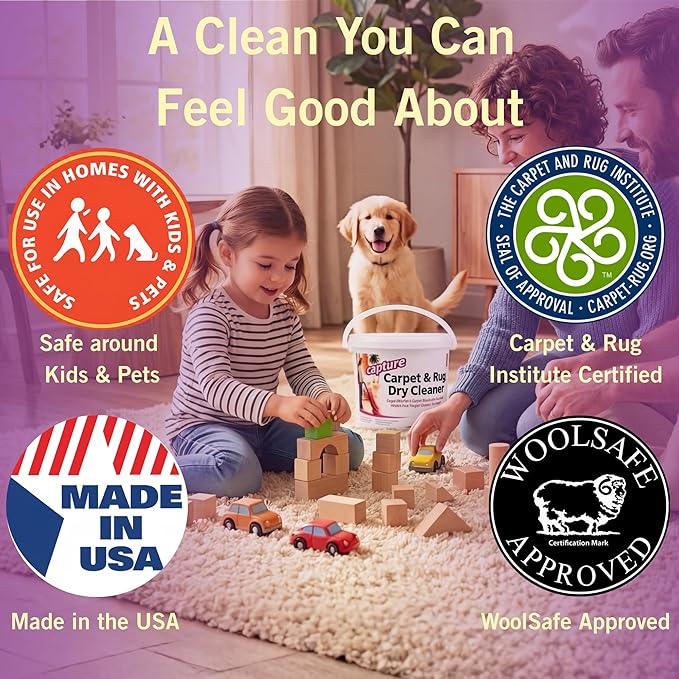 Capture Carpet &amp Rug Dry Cleaner w/Resealable lid - Home Car Dogs &amp Cats Pet Carpet Cleaner Solution - Strength Odor Eliminator Stains Spot Remover Non Liquid &amp No Harsh Chemical (4 Po