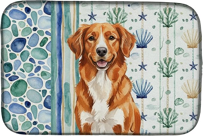 Caroline's Treasures Orange Nova Scotia Duck Tolling Retriever Coastal Sea Glass Dish Drying Mat Absorbent Dish Drying Mat Pad for Kitchen Counter Dish Drainer Mat for Countertop 14 x 21 Multicolor