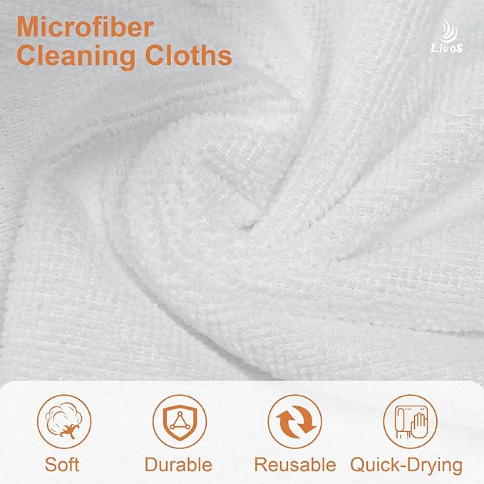 LIVOS Microfiber Cleaning Cloth Roll - 80 Pack Reusable Paper Towels White Tear Away Microfiber Towels for Car Super Absorbent Lint Free Cleaning Rags for House KitchenWindow- 11.5x11.5