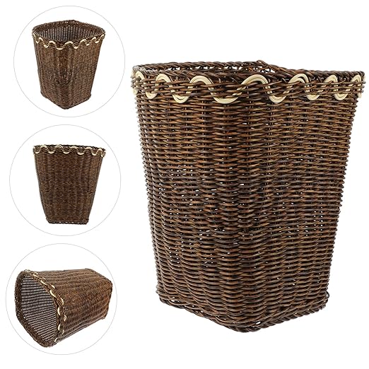 ARTIBETTER Woven Trash Can Decorative Waste Basket for Bathroom Office Home Stylish Material Vintage Design Chic Woven Garbage Bin for Waste Collection