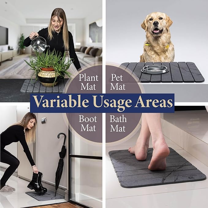 Stone Drying Mat for Kitchen Counter – Super Absorbent Stone Dish Drying Mat Foldable &amp Quick Dry Diatomaceous Earth Mat for Dish &amp Bottle Ideal for Kitchen - 23.6 x 15.4 Dark Grey