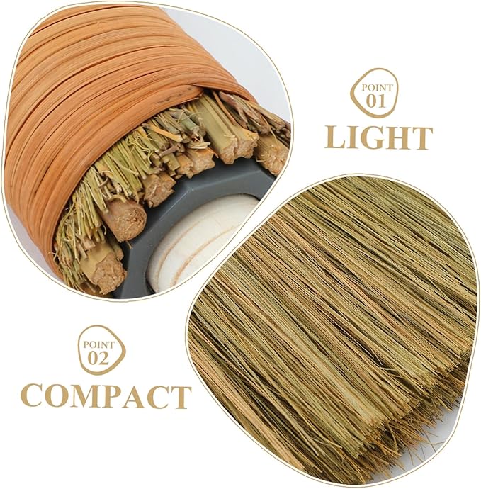 Cabilock 2pcs Natural Straw Soft Bristle Small Whisk Broom Sweep Dust Mop for Home Indoor Broomstick Removable Head Housework