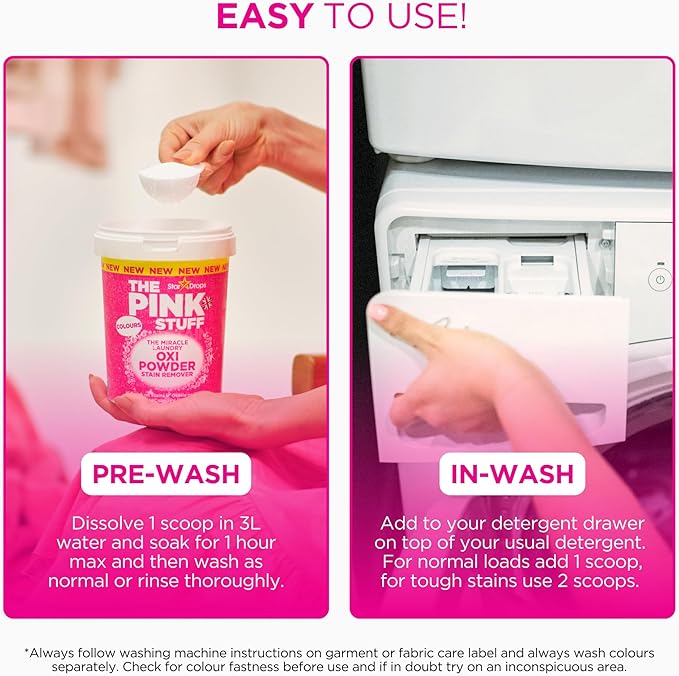 Stardrops - The Pink Stuff - The Miracle Laundry Stain Removing Kit - Oxi Powder Whites - Oxi Colors - Oxi Stain Spray (1 White's Powder 1 Color's Powder 1 Stain Remover) 3 Piece Set (PSLWCS)