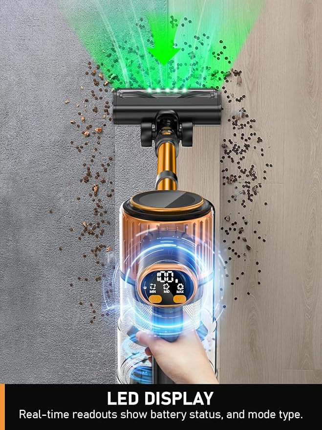 Cordless Vacuum Cleaner 30Kpa 8 in 1 Lightweight Stick Vacuum with Sofa Brush 350W Motor Anti-Tangle Brush with Green Light 40mins Runtime Rechargeable Vacuums for Hardwood Floor Carpet Pet Hair