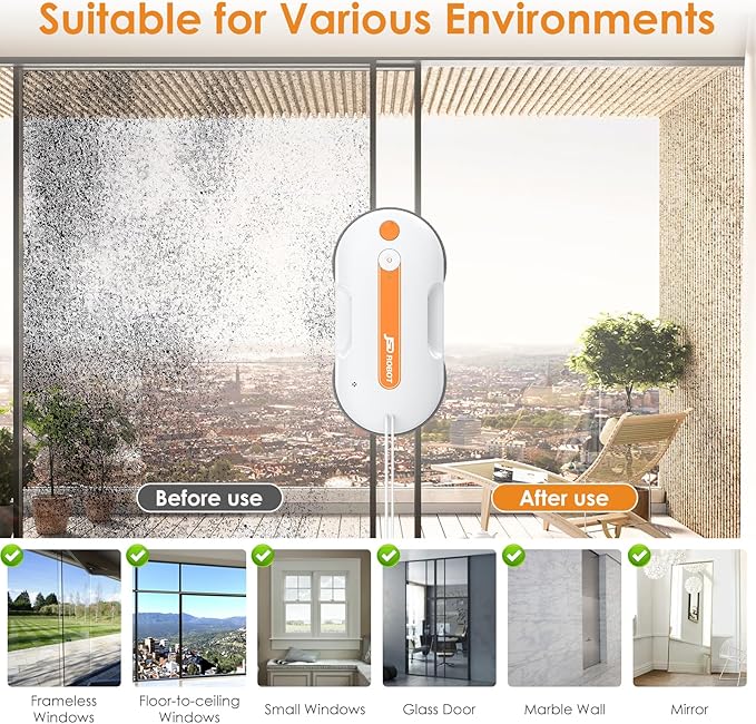 Lite Window Cleaning Robot5300Pa Window Cleaner Robot with Pressured Wiping Dual Water Spray Close to the Border Wipe Edge Detection Intelligent Path Plan