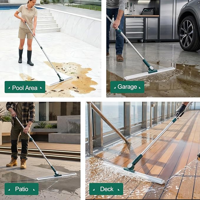 29-49 Telescopic Pole Floor Squeegee for Concrete Floor 21.85 Wide Heavy-Duty Squeegee with Detachable Stiff Brush Large Squeegee Broom for Tile Floor Garage Swimming Pool Bathroom