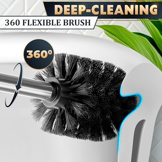 Stylish Stainless Steel Toilet Brush and Holder Set - Silver Toilet Bowl Brush and Holder with Splash Cover Sturdy Bristles Corrosion &amp Scratch Resistant - Elegant Design Effective Deep Cleanin