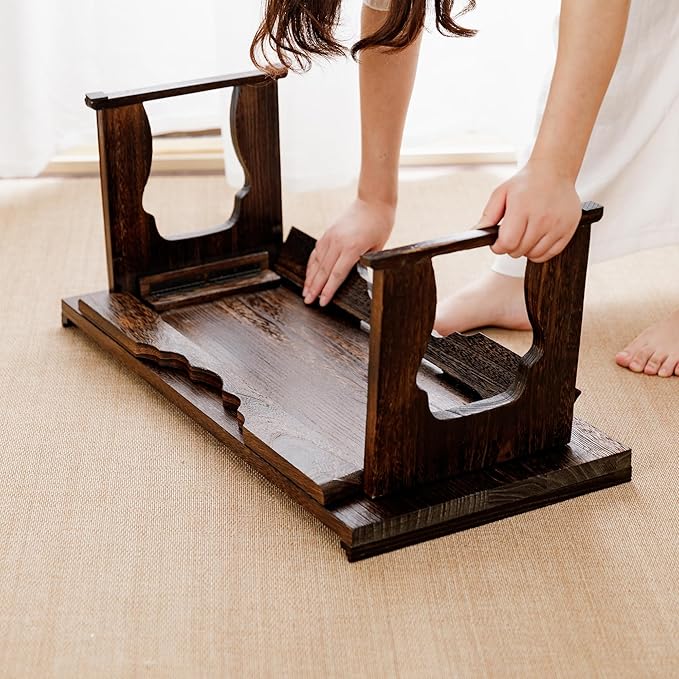 Japanese Wood Floor Table with Foldable Legs - Coffee Tables for Living Room Bed Desk TrayMeditation Altar Laptop Desk