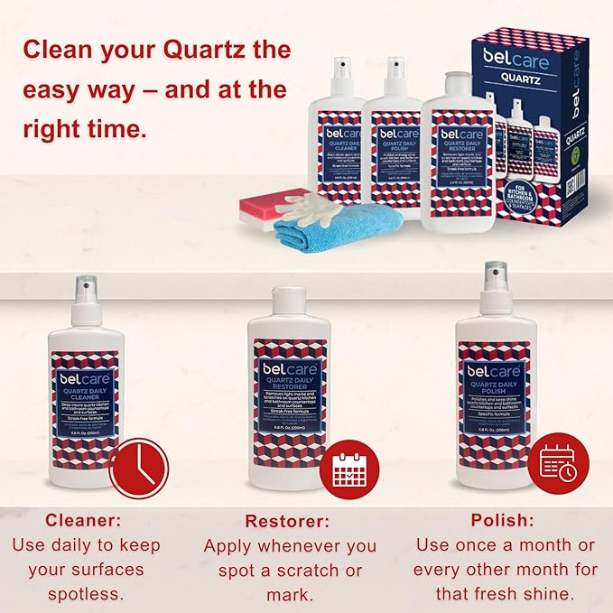 Quartz Countertop Cleaner Kitchen Spray Bathroom Vanity Cleaner ph-Neutral Streak Free - 17 fl oz
