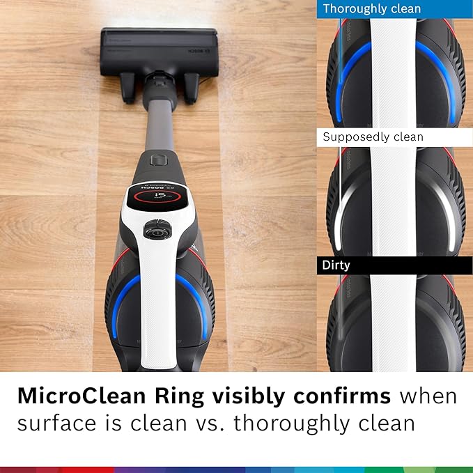 Bosch Unlimited 9 Cordless Stick Vacuum Cleaner - Up to 60 Min Battery Multi-Surface Vacuums Pet Hair Hard Floors and Carpets HEPA Filter MicroClean Brush 3 Accessories White