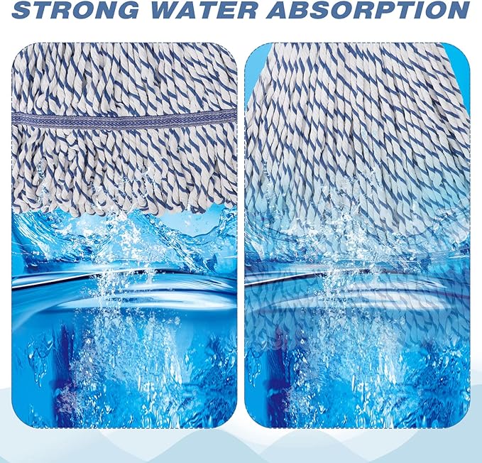 Nuogo 10 Pcs Commercial Mop Head Replacement Floor Cleaning Wet Heavy Duty Commercial Mop Refills General Cleaning(27.6 InchWhite Blue)