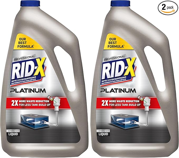 Rid-X Septic Tank Treatment Platinum Liquid 6 Month Supply – Our Best Formula with x2 More Waste Reduction (Pack of 2)