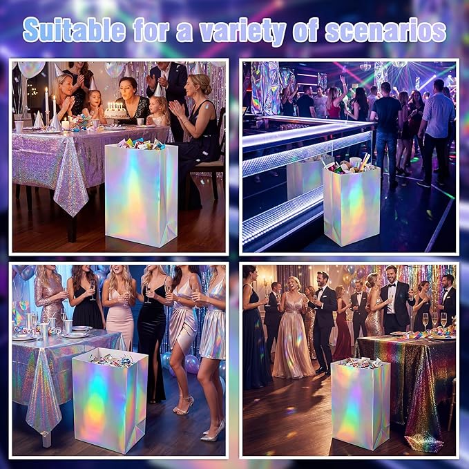 Tinlade 6 Pack 13 Gallon Iridescence Disposable Trash Cans Extra Large Thickened Waterproof Reusable Garbage Bins Foldable Pop up Recycle Bins for Galentines Day Bachelorette Wedding Iridescent Party